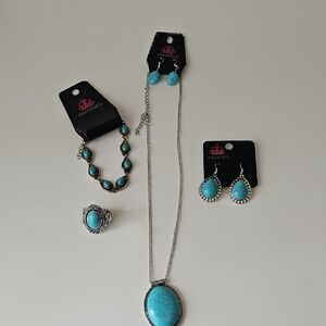 Paparazzi Turquoise and Silver Necklace 4 Piece Set